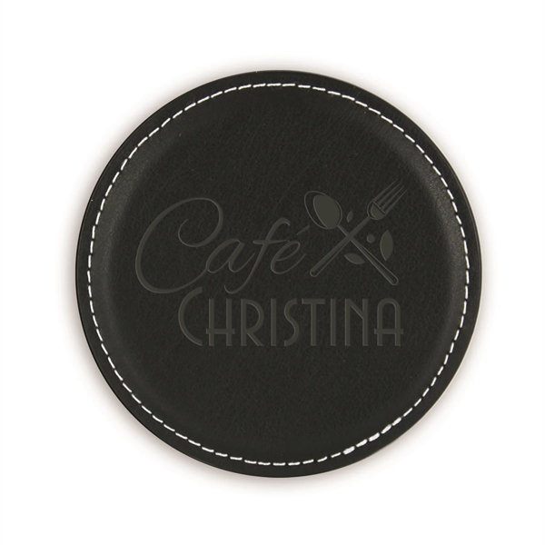 3.87" diameter x 0.18" thickness round coaster made of leather... from ASI 54040 Fey Promo / Mi Line by Fey