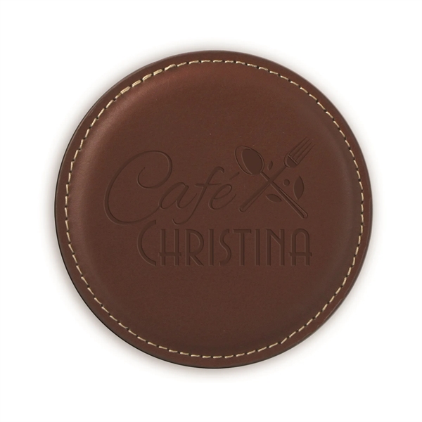 3.87" diameter x 0.18" thickness round coaster made of leather... from ASI 54040 Fey Promo / Mi Line by Fey