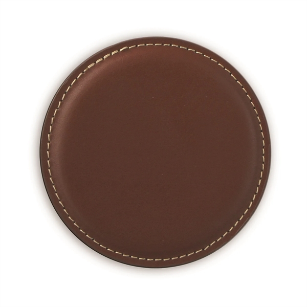 3.87" diameter x 0.18" thickness round coaster made of leather... from ASI 54040 Fey Promo / Mi Line by Fey