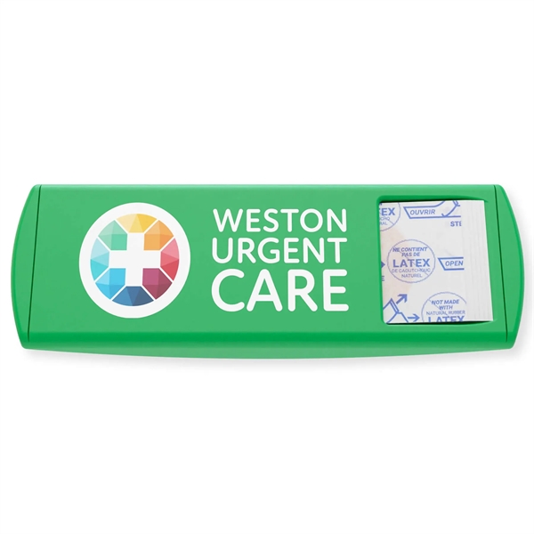 Full color USA made imprinted bandage dispenser with five bandages inside.... from ASI 54040 Fey Promo