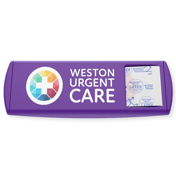 Full color USA made imprinted bandage dispenser with five bandages inside.... from ASI 54040 Fey Promo