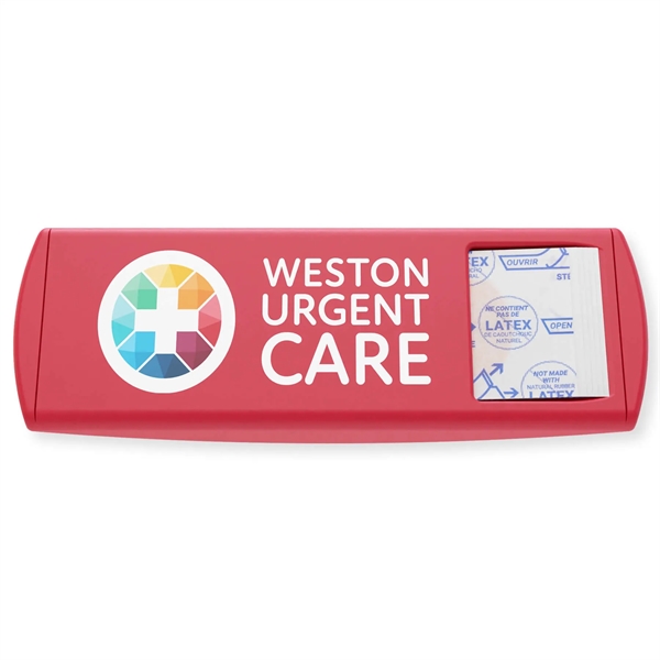 Full color USA made imprinted bandage dispenser with five bandages inside.... from ASI 54040 Fey Promo