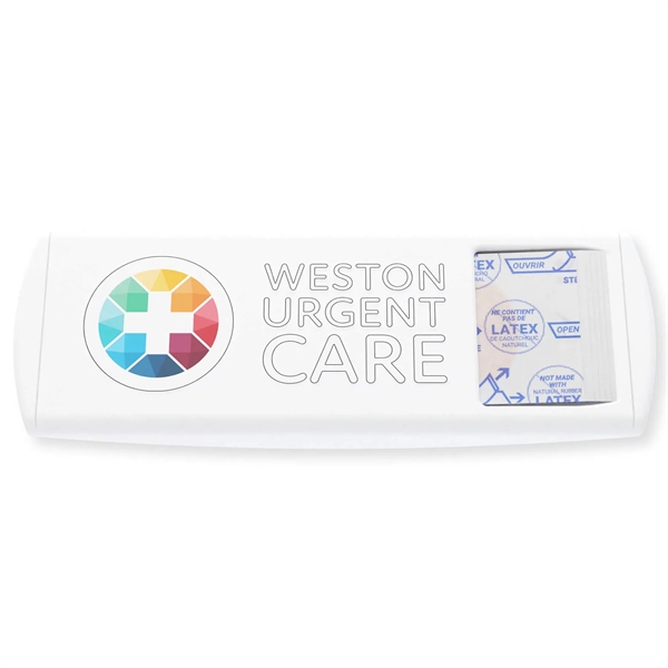 Full color USA made imprinted bandage dispenser with five bandages inside.... from ASI 54040 Fey Promo