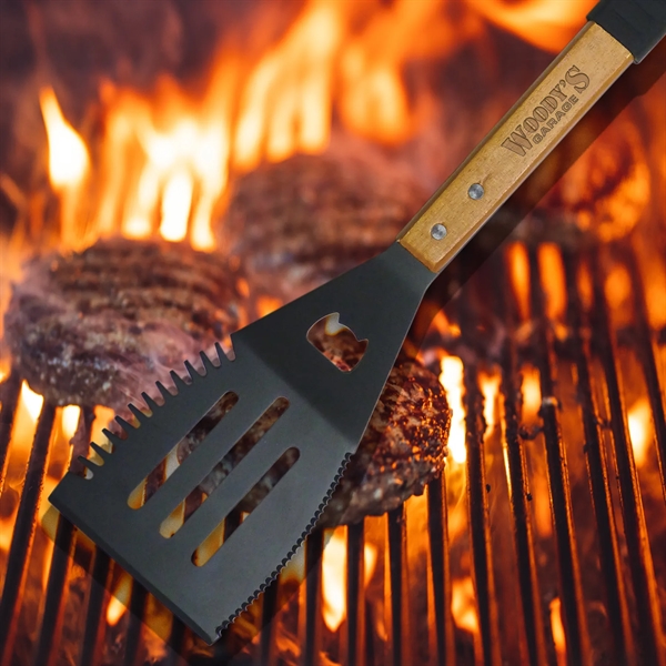 BBQ tool with bottle opener, non-stick coating and a hardwood handle... from ASI 54040 Fey Promo / Mi Line by Fey
