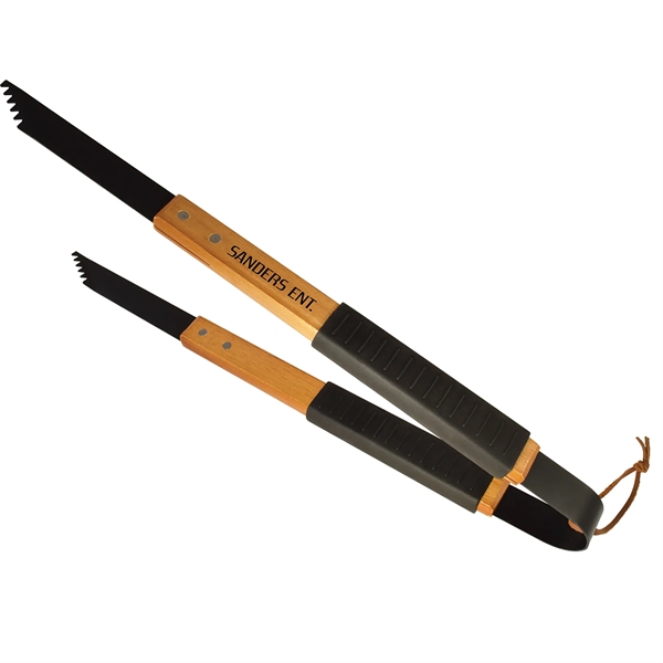1.25"H x 18.75"W x 2.56"D wood BBQ tongs with black rubber... from ASI 54040 Fey Promo / Mi Line by Fey