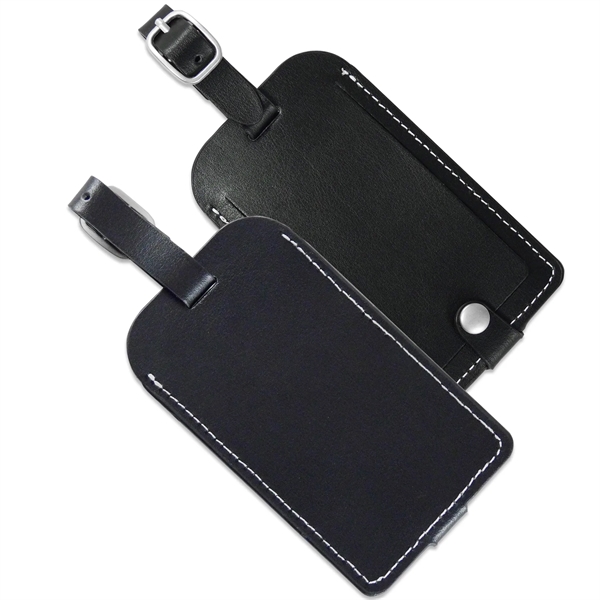 Black luggage tag measuring 2.63"H x 4.5"W x 0.13"D and made... from ASI 54040 Fey Promo