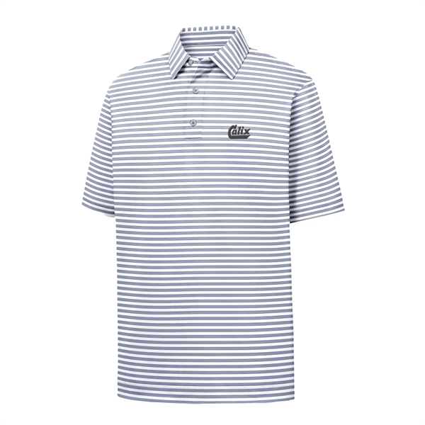Men's pinstripe golf polo with moisture wicking, anti-microbial and UV protecting... from ASI 57653 Gold Bond