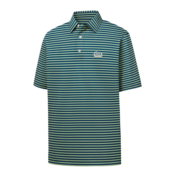 Men's pinstripe golf polo with moisture wicking, anti-microbial and UV protecting... from ASI 57653 Gold Bond