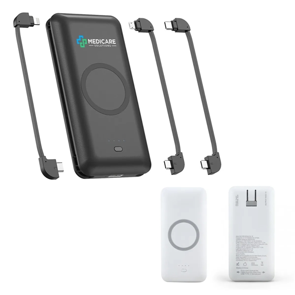 10000mAh wireless powerbank with Lightning, MicroUSB and Type-C cords.... from ASI 61125 Hit Promotional Products / Hit®