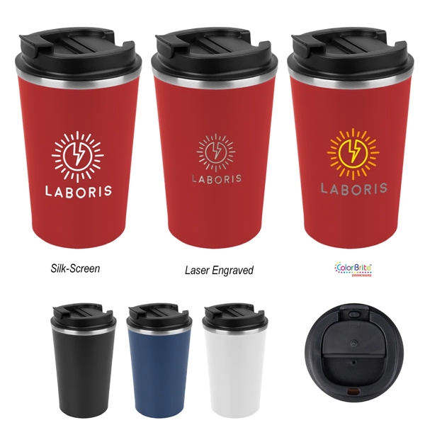 Insulated stainless steel 13 ounce tumbler with screw-on spill resistant lid.... from ASI 61125 Hit Promotional Products / Hit®