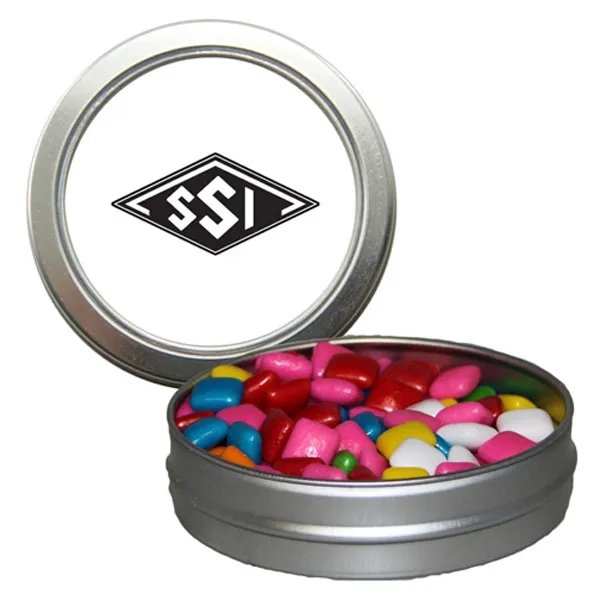 Round tin with candy filling.... from ASI 61125 Hit Promotional Products