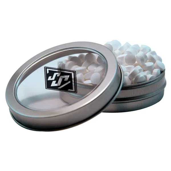 Round tin with candy filling.... from ASI 61125 Hit Promotional Products