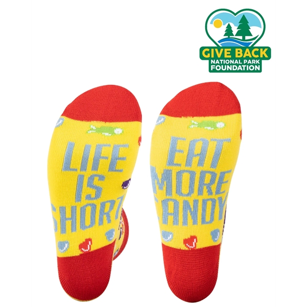 Dress socks feature candy design with "Life Is Short Eat More... from ASI 44900 NC Custom (CI/Lanco) / ACE USA