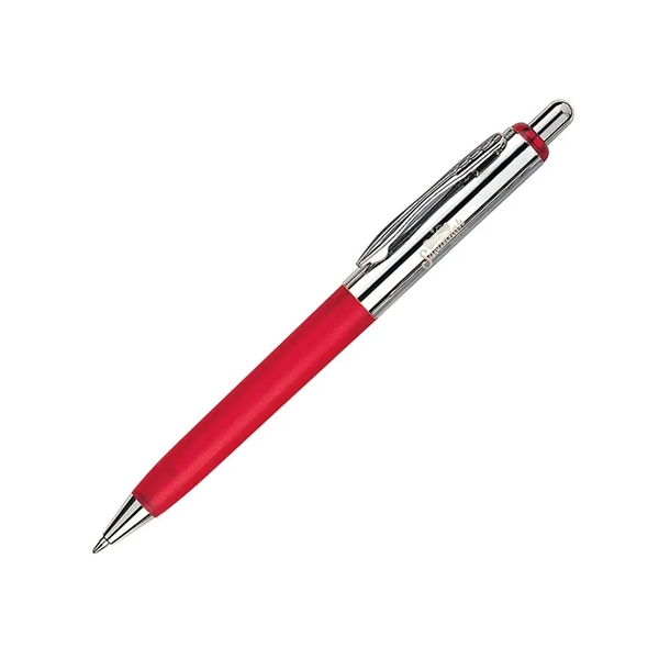 Ballpoint pen with translucent plastic barrel, plunger action mechanism and brass... from ASI 67866 Logomark/Valumark