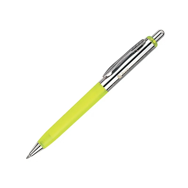 Ballpoint pen with translucent plastic barrel, plunger action mechanism and brass... from ASI 67866 Logomark/Valumark