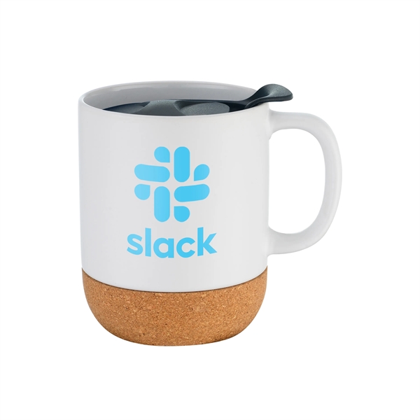 12 oz. ceramic mug with cork base, ergonomic handle and slide-action... from ASI 90807 Tekweld