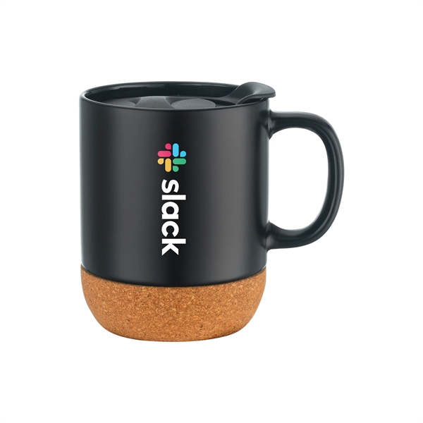 12 oz. ceramic mug with cork base, ergonomic handle and slide-action... from ASI 90807 Tekweld