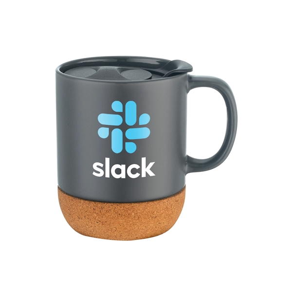 12 oz. ceramic mug with cork base, ergonomic handle and slide-action... from ASI 90807 Tekweld