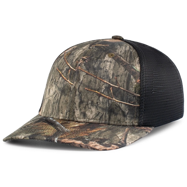Mossy Oak® Low Profile Trucker PacFlex Cap with pro-stitched finish.... from ASI 37461 Augusta Sportswear / Pacific Headwear