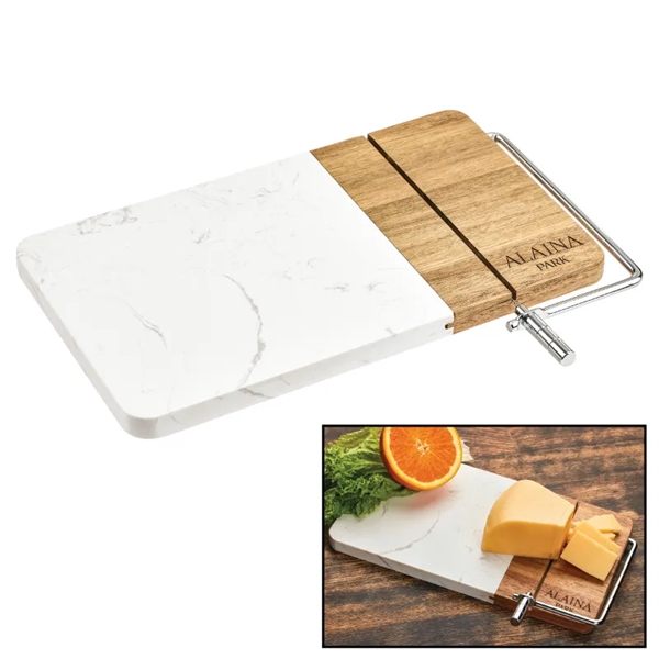 Natural acacia wood and marble serving and cutting board with cheese... from ASI 57655 STOPNGO Line