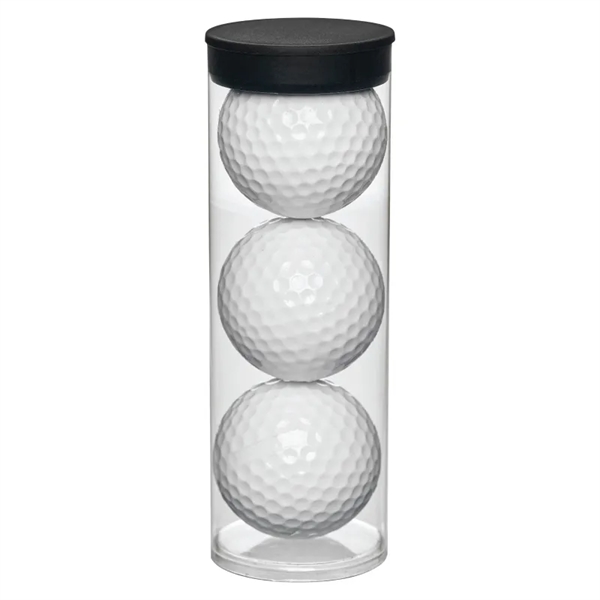 Clear plastic tube filled with 3 imprinted golf balls.... from ASI 57655 STOPNGO Line