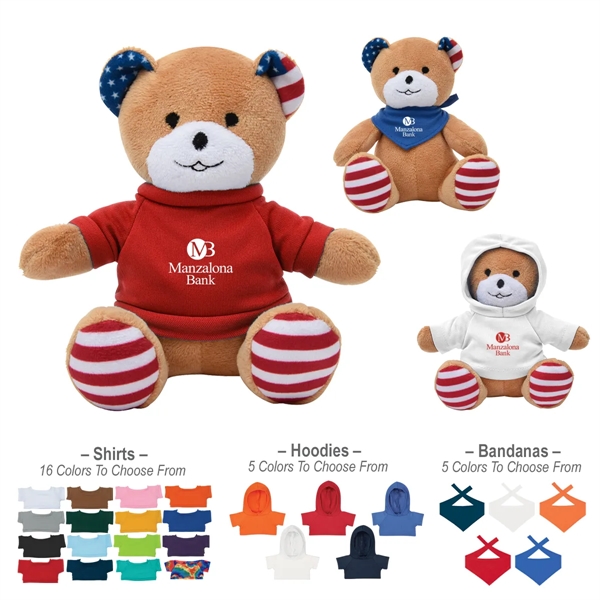 Patriotic bear plush animal that's great for kids, US holiday celebrations,... from ASI 61125 Hit Promotional Products / Hit®