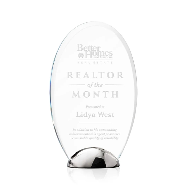 The Starfire Crystal Broadbent Award features an oval shape with a... from ASI 84592 St Regis Group / St Regis