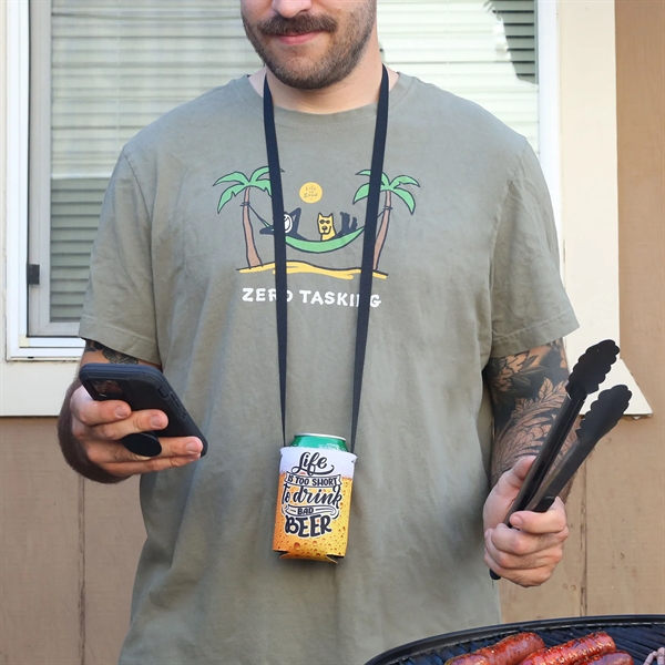 USA-made hands-free can cooler with full-color imprint keeps drinks cold and... from ASI 61966 HPG / Best Promotions USA