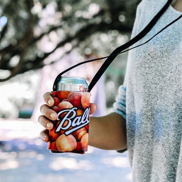 USA-made hands-free can cooler with full-color imprint keeps drinks cold and... from ASI 61966 HPG / Best Promotions USA