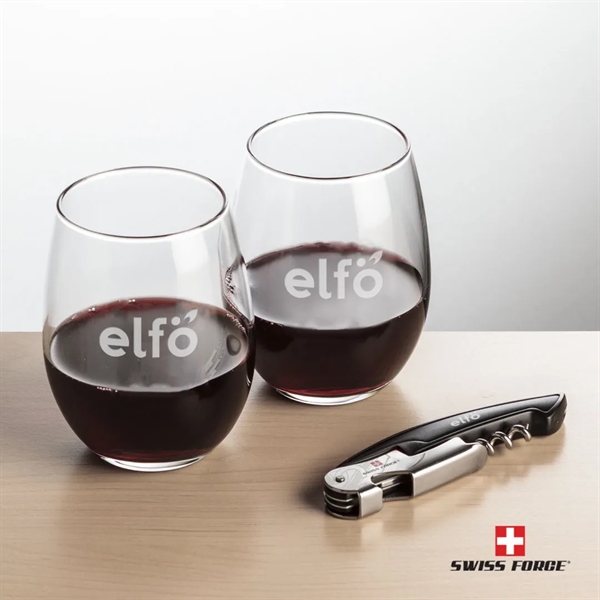 Giftset includes 2 Stanford stemless wine glasses and Swiss Force® Impressive... from ASI 84592 St Regis Group