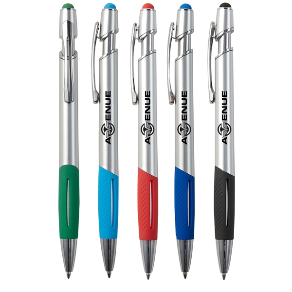 Plunger action ballpoint pen with stylus, comfort grip, high-quality ink and... from ASI 52840 Evans Manufacturing