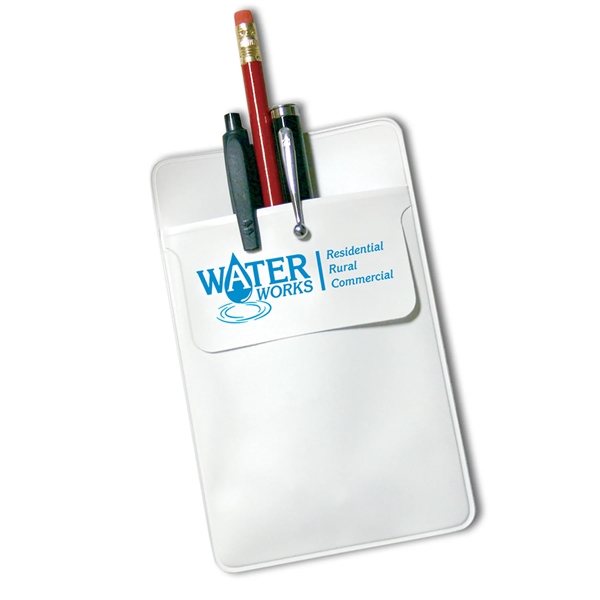 White pocket protector made of vinyl and measuring 5.62"H x 3.5"W.... from ASI 54040 Fey Promo
