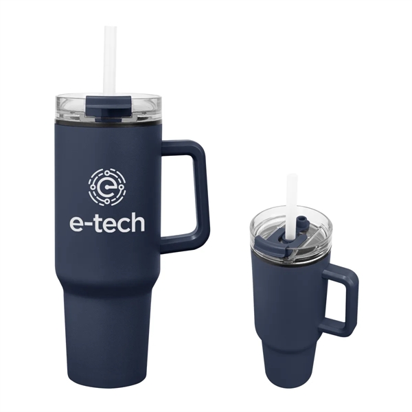40 ounce stainless steel travel tumbler with a handle, double-wall construction,... from ASI 61125 Hit Promotional Products / Hit®