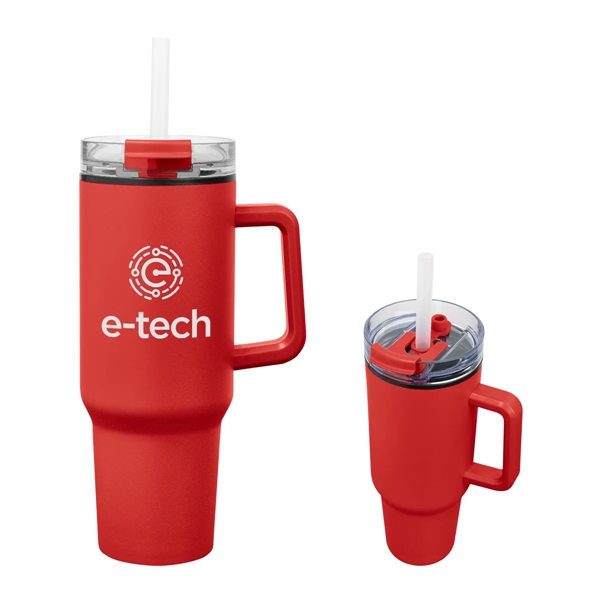 40 ounce stainless steel travel tumbler with a handle, double-wall construction,... from ASI 61125 Hit Promotional Products / Hit®