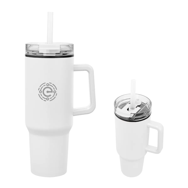 40 ounce stainless steel travel tumbler with a handle, double-wall construction,... from ASI 61125 Hit Promotional Products / Hit®