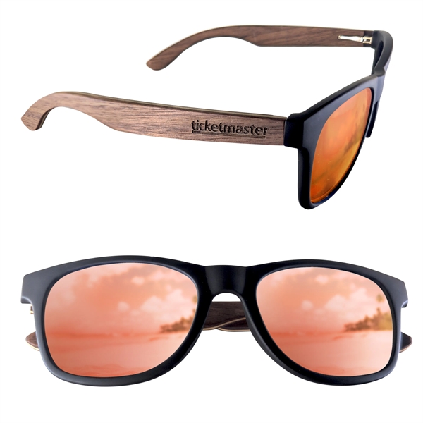 Sunglasses with wooden design, UV400 lenses and matte black, soft rubberized... from ASI 90807 Tekweld
