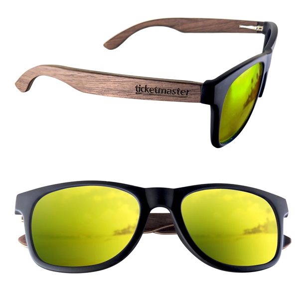 Sunglasses with wooden design, UV400 lenses and matte black, soft rubberized... from ASI 90807 Tekweld