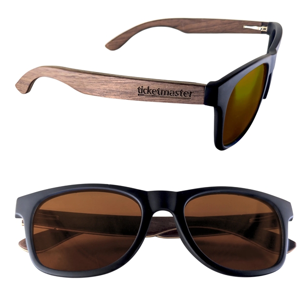 Sunglasses with wooden design, UV400 lenses and matte black, soft rubberized... from ASI 90807 Tekweld