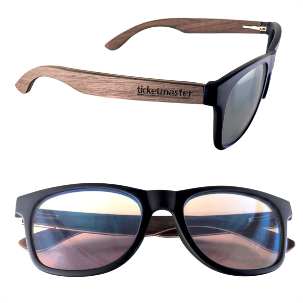 Sunglasses with wooden design, UV400 lenses and matte black, soft rubberized... from ASI 90807 Tekweld