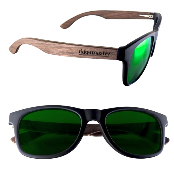 Sunglasses with wooden design, UV400 lenses and matte black, soft rubberized... from ASI 90807 Tekweld