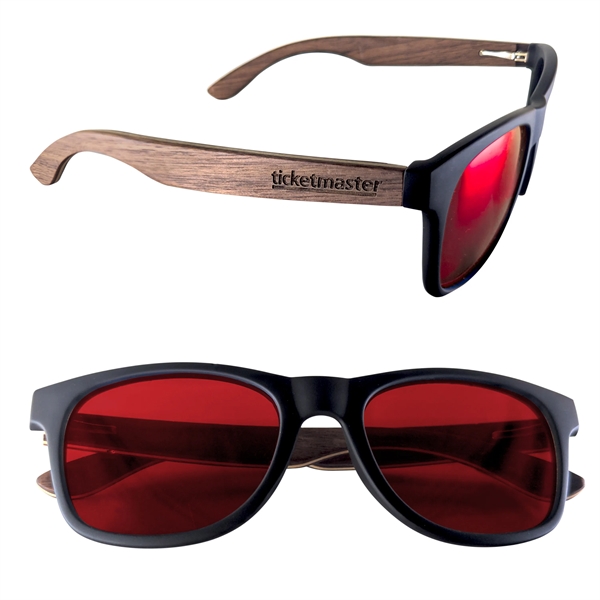 Sunglasses with wooden design, UV400 lenses and matte black, soft rubberized... from ASI 90807 Tekweld
