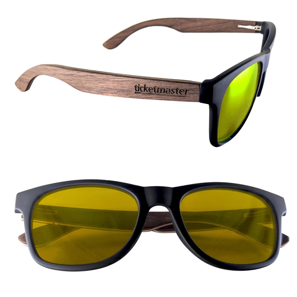 Sunglasses with wooden design, UV400 lenses and matte black, soft rubberized... from ASI 90807 Tekweld
