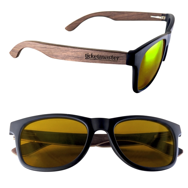 Sunglasses with wooden design, UV400 lenses and matte black, soft rubberized... from ASI 90807 Tekweld