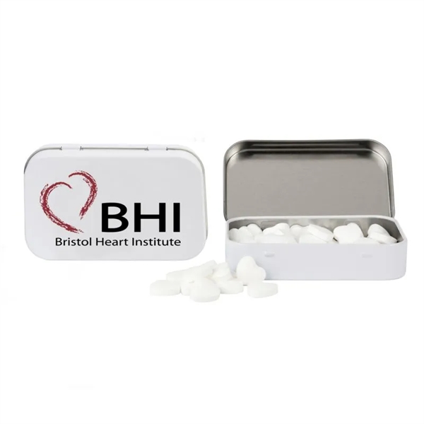 Rectangular Tin with Heart Shaped Mints... from ASI 44900 NC Custom (CI/Lanco) / Chocolate Inn