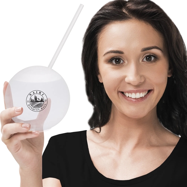 Round plastic ball-shaped 20 ounce capacity drinking tumbler with straw.... from ASI 42016 Brighter Promotions Inc