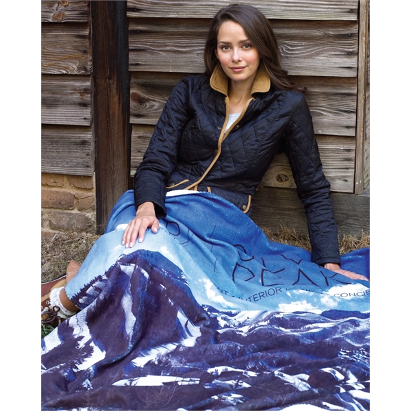 50" x 60" throw blanket that provides an edge-to-edge printing in... from ASI 91605 Towel Specialties / Cobblestone Mills