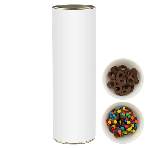 8 inch Gift Tube with Chocolate Pretzels - Milk Chocolate Pretzels... from ASI 71685 Midnite Snax®