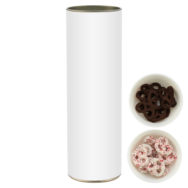 8 inch Gift Tube with Chocolate Pretzels - White Chocolate Pretzels... from ASI 71685 Midnite Snax®