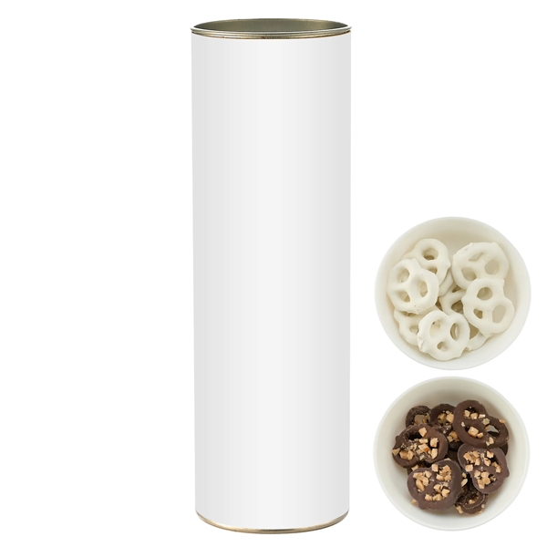 8 inch Gift Tube with Chocolate Pretzels - Milk Chocolate Pretzels... from ASI 71685 Midnite Snax®