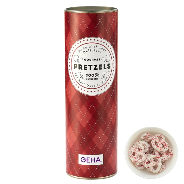 8 inch Gift Tube with Chocolate Pretzels - White Chocolate Pretzels... from ASI 71685 Midnite Snax®